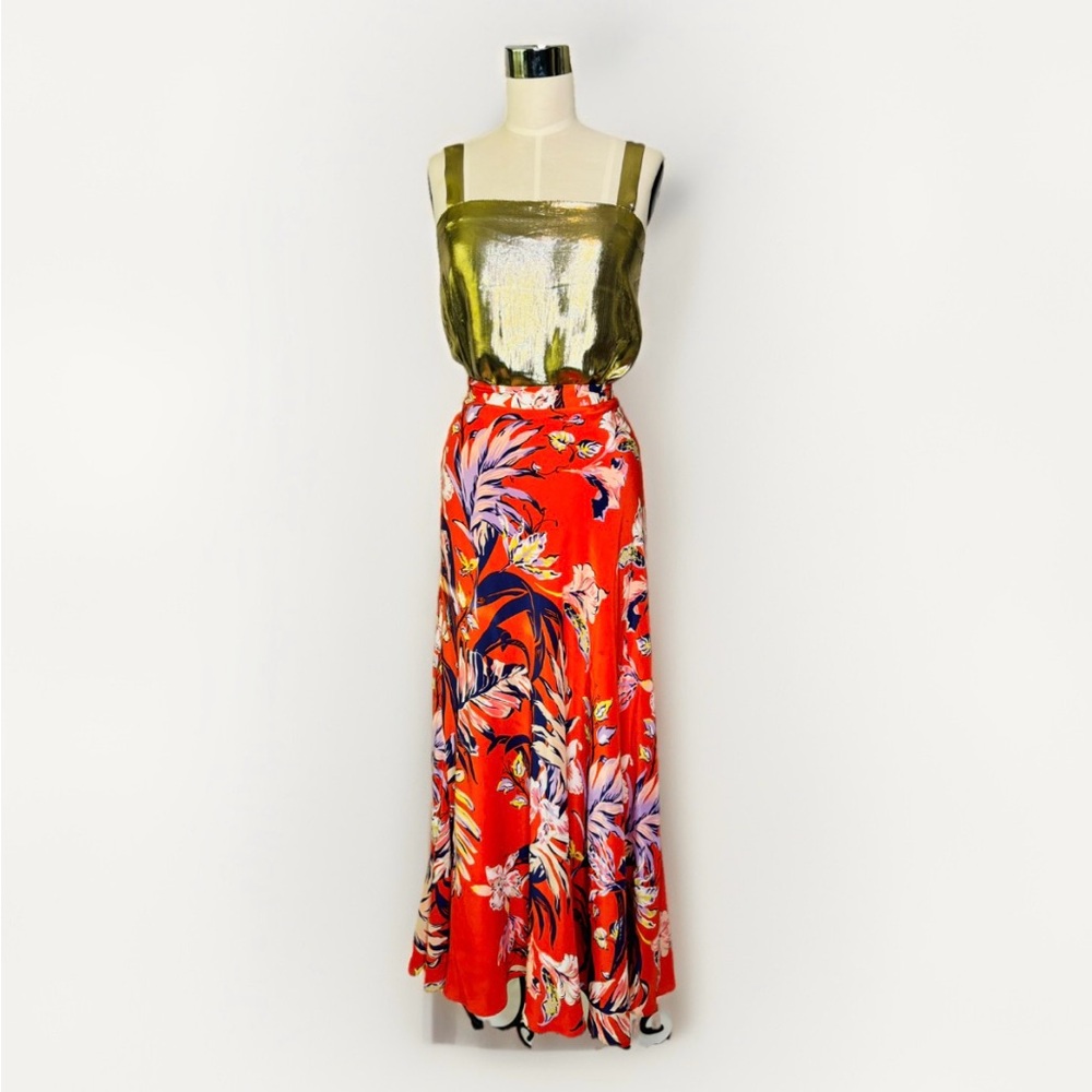 HD in Paris Anthropologie Paso Robles Red Floral Silk Maxi Skirt Womens Size 4‎